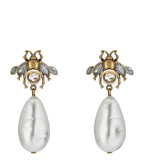 amber heard bee earrings gucci|Gucci pearl drop earrings.